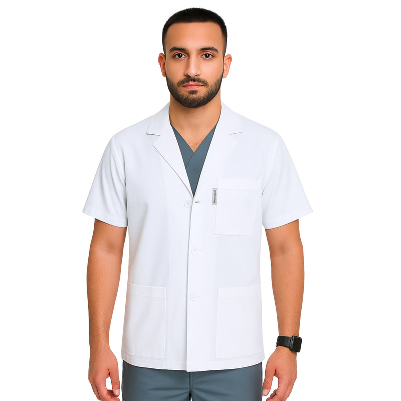 White Half Sleeves Lab Coat Men (Personalisation Available)