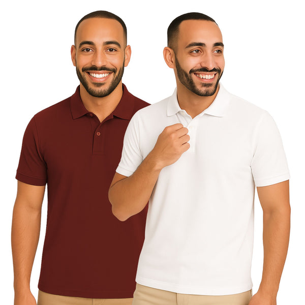 uniformer Half Sleeves Polo T-Shirt for Men (White & Maroon_Pack of 2)
