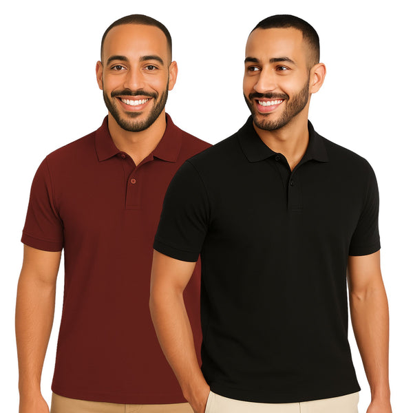 uniformer Half Sleeves Polo T-Shirt for Men (Black & Maroon_Pack of 2)