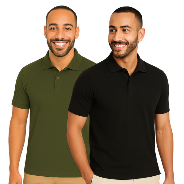 uniformer Half Sleeves Polo T-Shirt for Men (Black & Olive Green_Pack of 2)