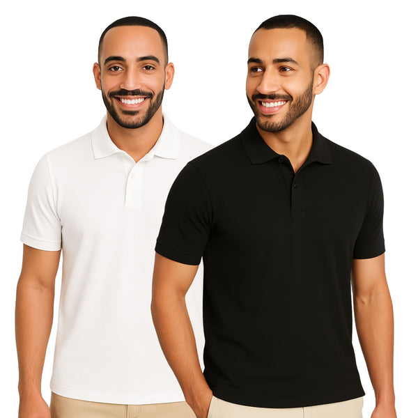 uniformer Half Sleeves Polo T-Shirt for Men (Black & White_Pack of 2)