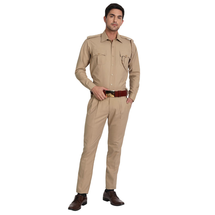 Khaki Police Full Sleeves Shirt and Trouser Set