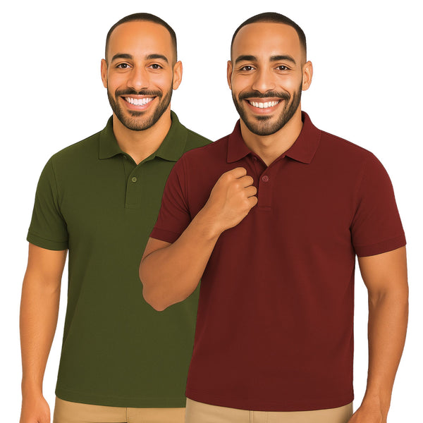 uniformer Half Sleeves Polo T-Shirt for Men (Maroon & Olive Green_Pack of 2)