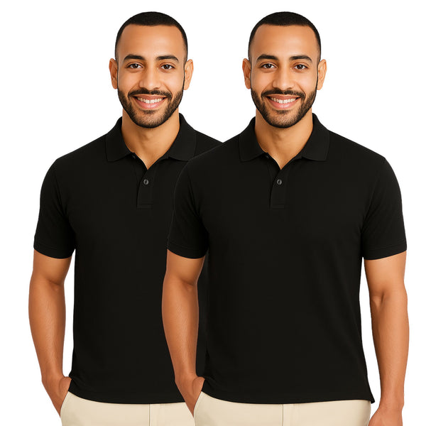 uniformer Half Sleeves Polo T-Shirt for Men (Black_Pack of 2)