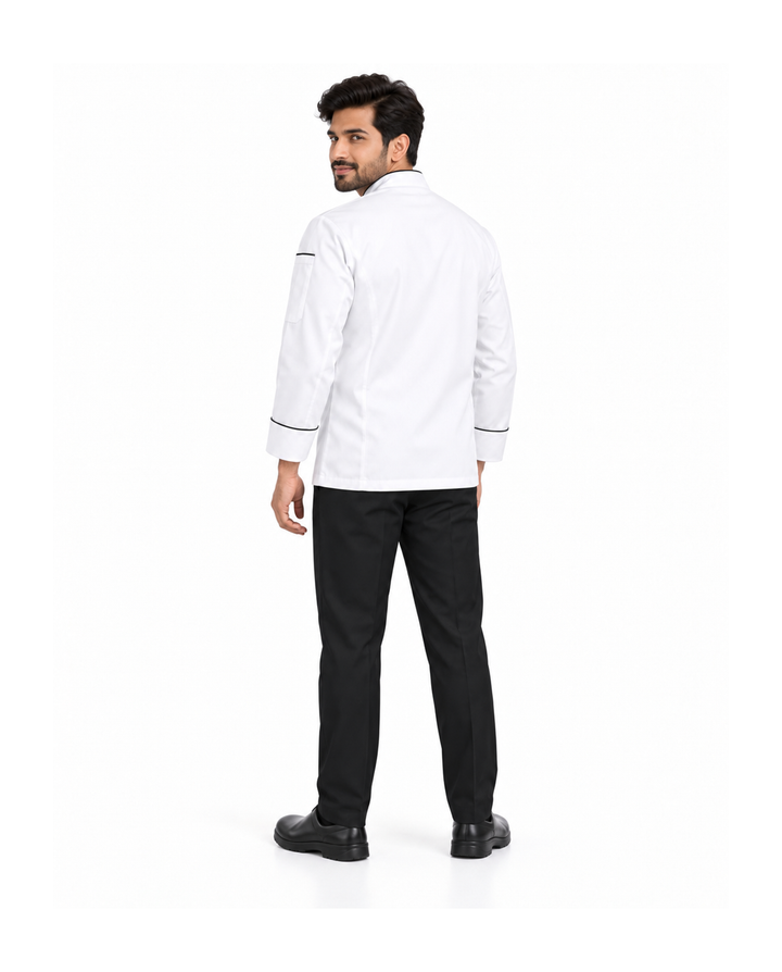 uniformer Full-Sleeve Chef Coat for Men with Black Piping
