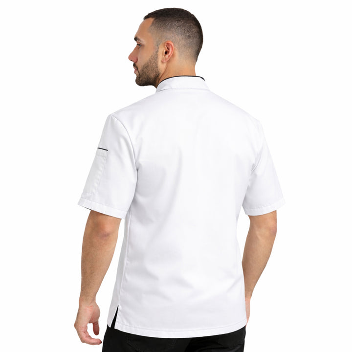 uniformer Half-Sleeve Chef Coat for Men with Black Piping