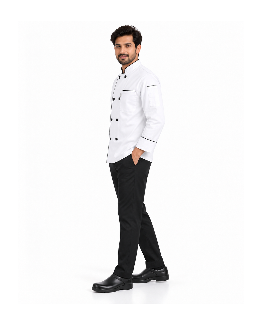 uniformer Full-Sleeve Chef Coat for Men with Black Piping