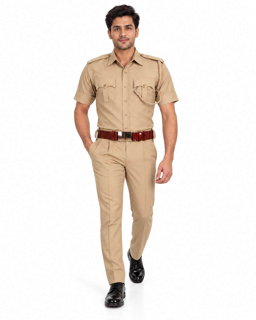 Khaki Police Half Sleeves Shirt and Trouser Set