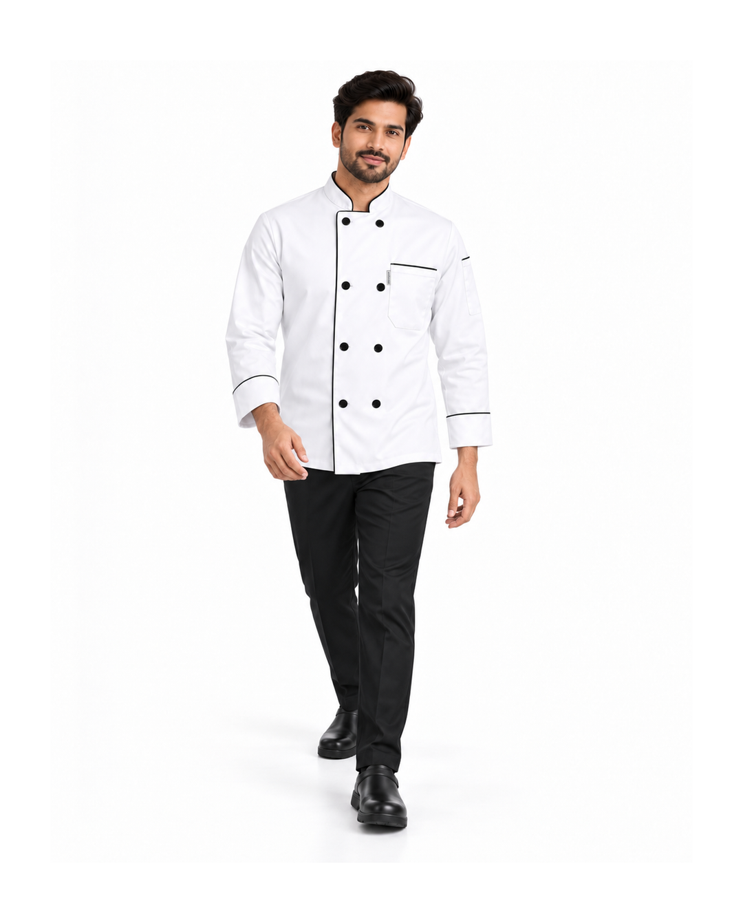 uniformer Full-Sleeve Chef Coat for Men with Black Piping