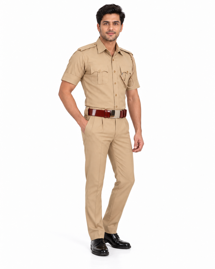 Khaki Police Half Sleeves Shirt and Trouser Set