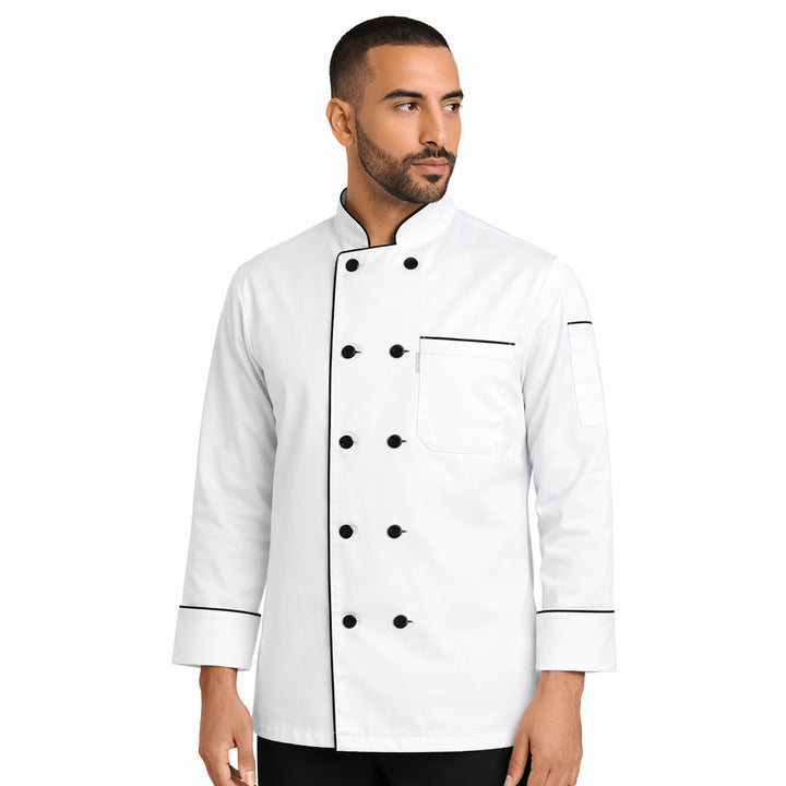 uniformer Full-Sleeve Chef Coat for Men with Black Piping
