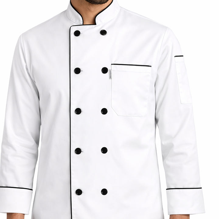 uniformer Full-Sleeve Chef Coat for Men with Black Piping