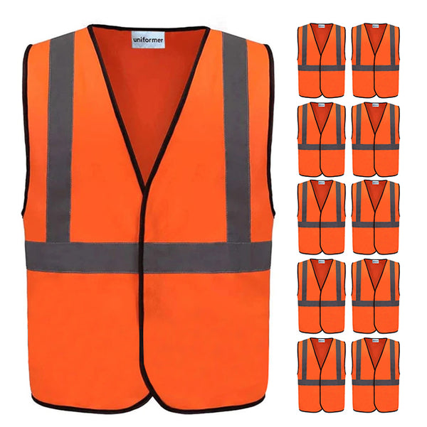 Pack Of 10 Reflective Safety Jacket - Orange